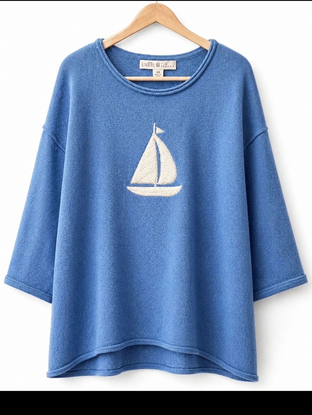Kim Gravel Belle by Kim Gravel Blue Sailboat Sweater Tunic – Size 2X
